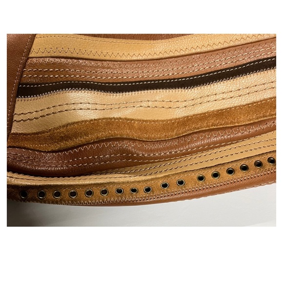 Fossil leather studded riveted western boho shoulder bag suede neutral - Picture 3 of 12